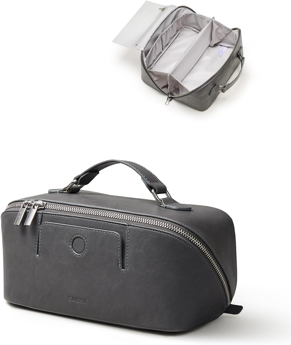 Travel Makeup Bag, Large Capacity Cosmetic Bag for Women, Waterproof PU Leather, Flat Open Portable Toiletry Bag for Skincare, Brushes & Travel Essentials - Colors A