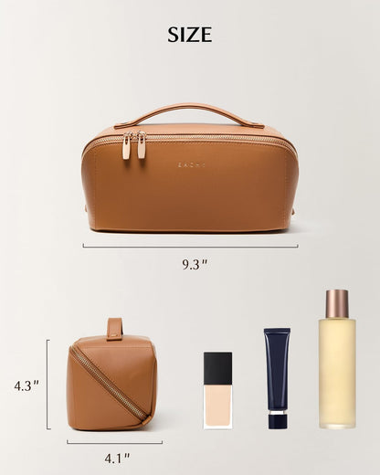 Travel Makeup Bag, Large Capacity Cosmetic Bag for Women, Waterproof PU Leather, Flat Open Portable Toiletry Bag for Skincare, Brushes & Travel Essentials - Colors A