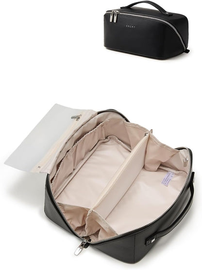 Travel Makeup Bag, Large Capacity Cosmetic Bag for Women, Waterproof PU Leather, Flat Open Portable Toiletry Bag for Skincare, Brushes & Travel Essentials - Colors A