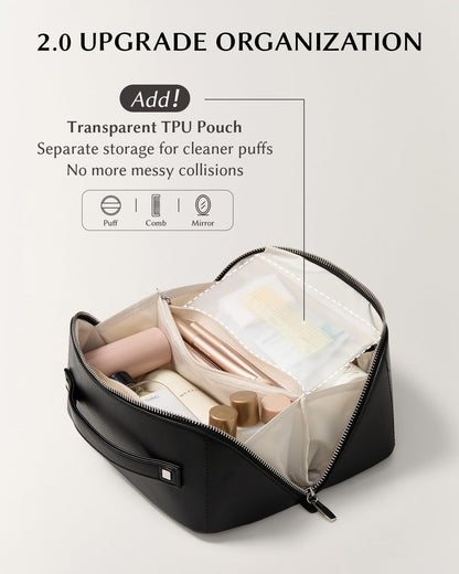 Travel Makeup Bag, Large Capacity Cosmetic Bag for Women, Waterproof PU Leather, Flat Open Portable Toiletry Bag for Skincare, Brushes & Travel Essentials - Colors A
