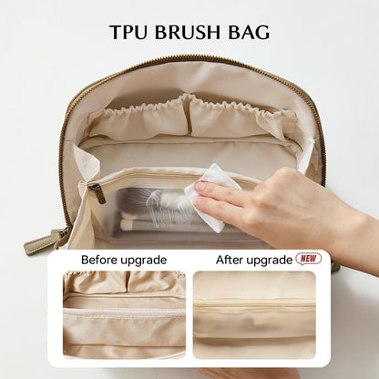 Travel Makeup Bag, Large Capacity Cosmetic Bag for Women, Waterproof PU Leather, Flat Open Portable Toiletry Bag for Skincare, Brushes & Travel Essentials - Colors A
