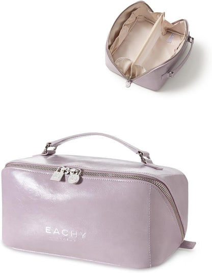 Travel Makeup Bag, Large Capacity Cosmetic Bag for Women, Waterproof PU Leather, Flat Open Portable Toiletry Bag for Skincare, Brushes & Travel Essentials - Colors A