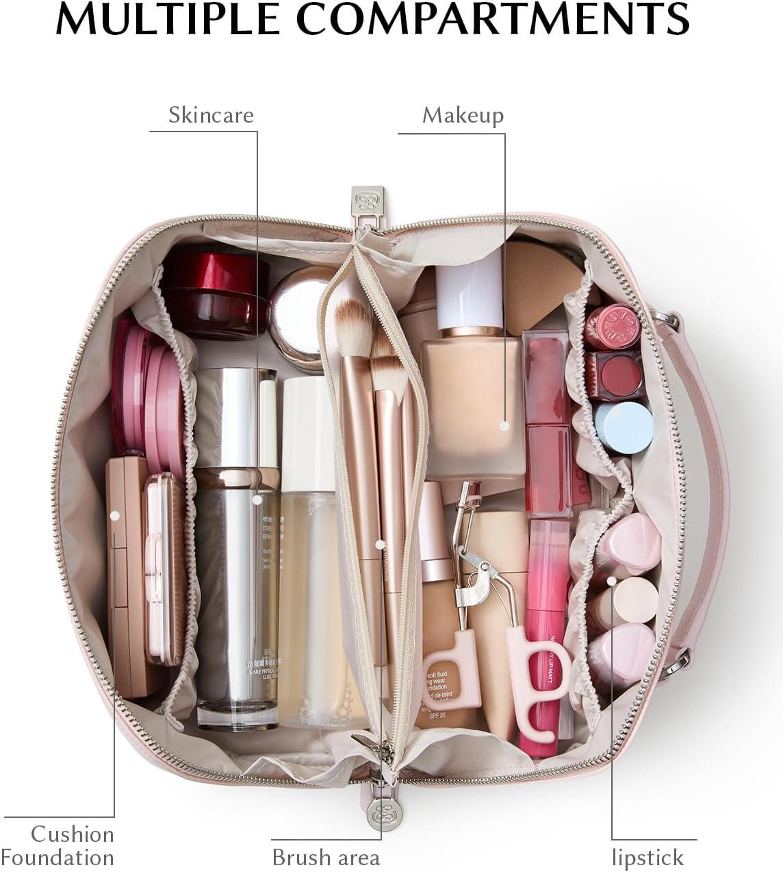 Travel Makeup Bag, Large Capacity Cosmetic Bag for Women, Waterproof PU Leather, Flat Open Portable Toiletry Bag for Skincare, Brushes & Travel Essentials - Colors A