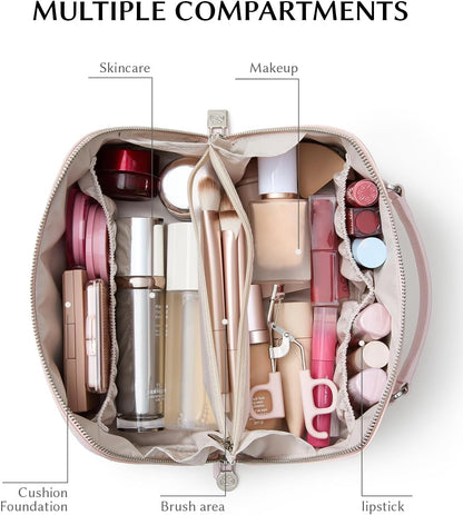 Travel Makeup Bag, Large Capacity Cosmetic Bag for Women, Waterproof PU Leather, Flat Open Portable Toiletry Bag for Skincare, Brushes & Travel Essentials - Colors A