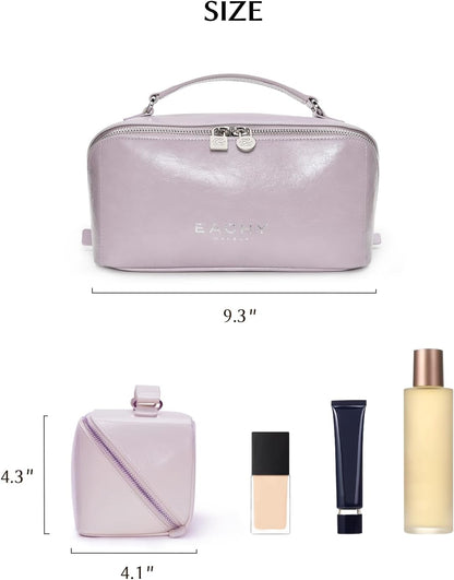 Travel Makeup Bag, Large Capacity Cosmetic Bag for Women, Waterproof PU Leather, Flat Open Portable Toiletry Bag for Skincare, Brushes & Travel Essentials - Colors A
