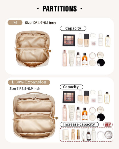 Travel Makeup Bag, Large Capacity Cosmetic Bag for Women, Waterproof PU Leather, Flat Open Portable Toiletry Bag for Skincare, Brushes & Travel Essentials - Colors A