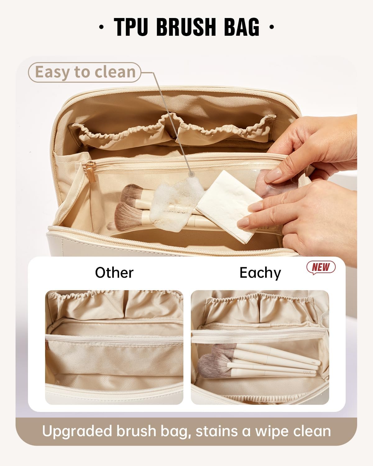 Travel Makeup Bag, Large Capacity Cosmetic Bag for Women, Waterproof PU Leather, Flat Open Portable Toiletry Bag for Skincare, Brushes & Travel Essentials - Colors A