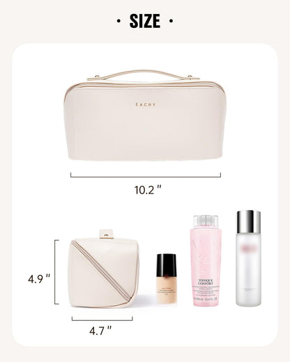 Travel Makeup Bag, Large Capacity Cosmetic Bag for Women, Waterproof PU Leather, Flat Open Portable Toiletry Bag for Skincare, Brushes & Travel Essentials - Colors A