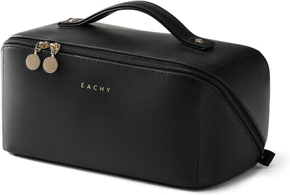 Travel Makeup Bag, Large Capacity Cosmetic Bag for Women, Waterproof PU Leather, Flat Open Portable Toiletry Bag for Skincare, Brushes & Travel Essentials - Colors A