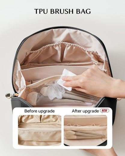 Travel Makeup Bag, Large Capacity Cosmetic Bag for Women, Waterproof PU Leather, Flat Open Portable Toiletry Bag for Skincare, Brushes & Travel Essentials - Colors A