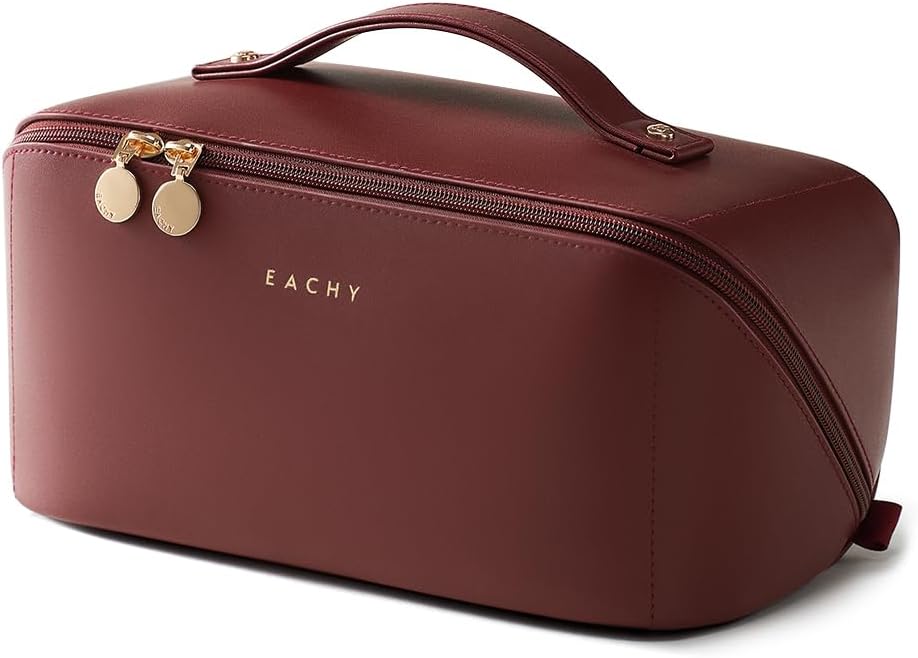 Travel Makeup Bag, Large Capacity Cosmetic Bag for Women, Waterproof PU Leather, Flat Open Portable Toiletry Bag for Skincare, Brushes & Travel Essentials - Colors A