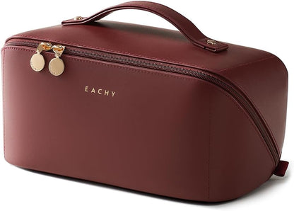 Travel Makeup Bag, Large Capacity Cosmetic Bag for Women, Waterproof PU Leather, Flat Open Portable Toiletry Bag for Skincare, Brushes & Travel Essentials - Colors A