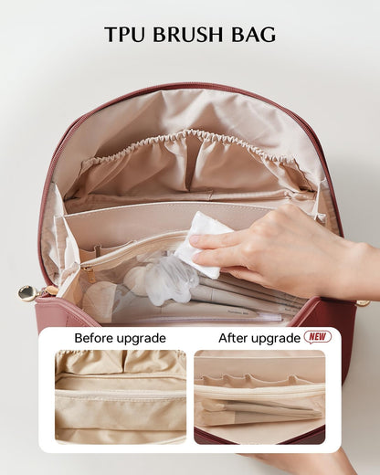 Travel Makeup Bag, Large Capacity Cosmetic Bag for Women, Waterproof PU Leather, Flat Open Portable Toiletry Bag for Skincare, Brushes & Travel Essentials - Colors A