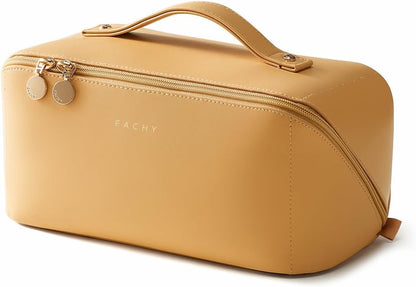 Travel Makeup Bag, Large Capacity Cosmetic Bag for Women, Waterproof PU Leather, Flat Open Portable Toiletry Bag for Skincare, Brushes & Travel Essentials - Colors A