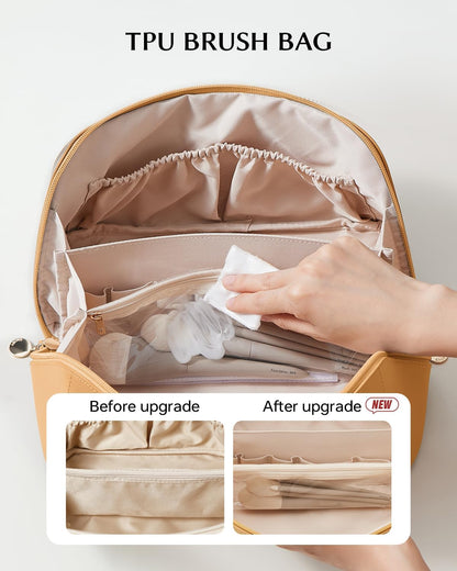 Travel Makeup Bag, Large Capacity Cosmetic Bag for Women, Waterproof PU Leather, Flat Open Portable Toiletry Bag for Skincare, Brushes & Travel Essentials - Colors A