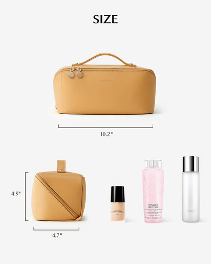 Travel Makeup Bag, Large Capacity Cosmetic Bag for Women, Waterproof PU Leather, Flat Open Portable Toiletry Bag for Skincare, Brushes & Travel Essentials - Colors A
