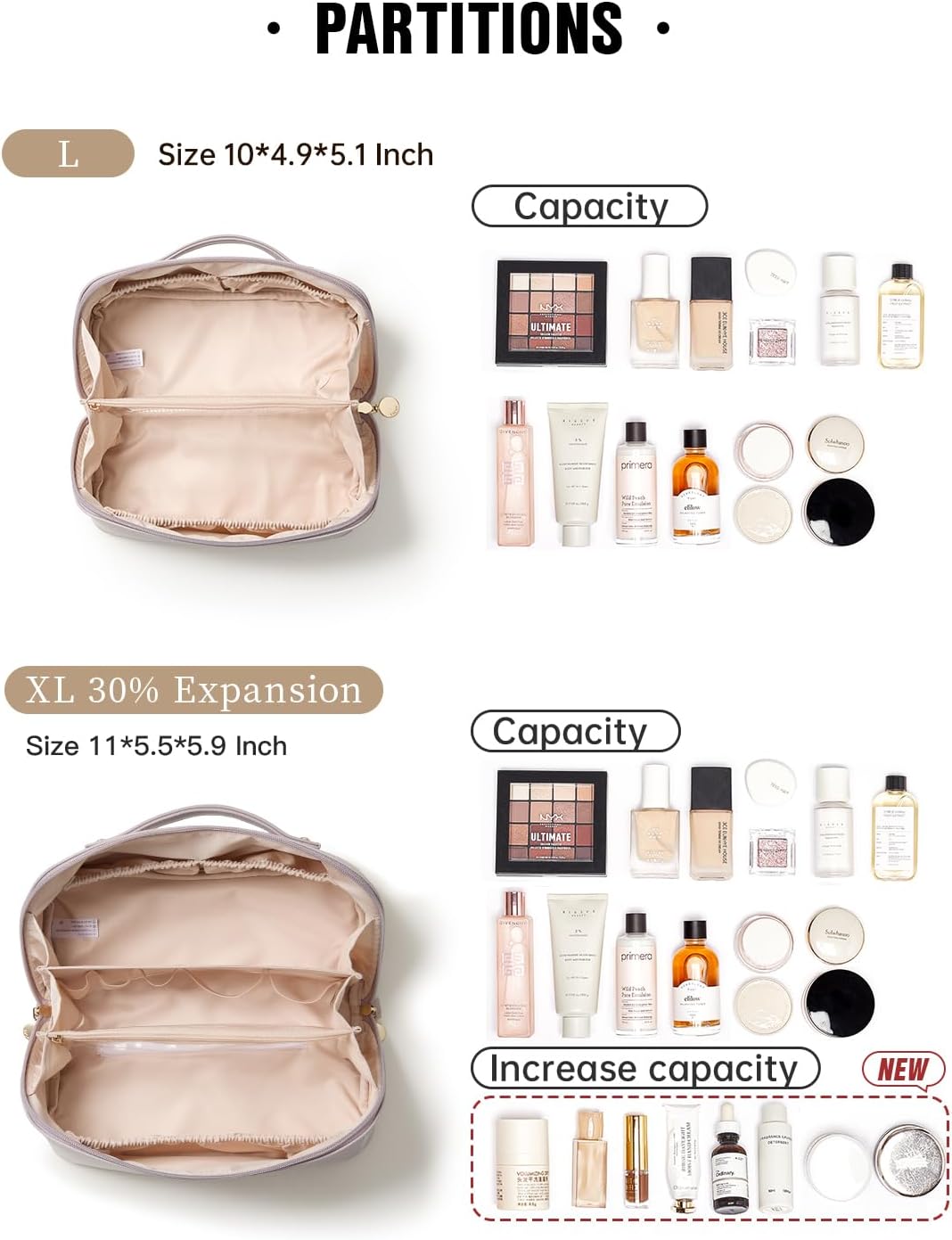 Travel Makeup Bag, Large Capacity Cosmetic Bag for Women, Waterproof PU Leather, Flat Open Portable Toiletry Bag for Skincare, Brushes & Travel Essentials - Colors A