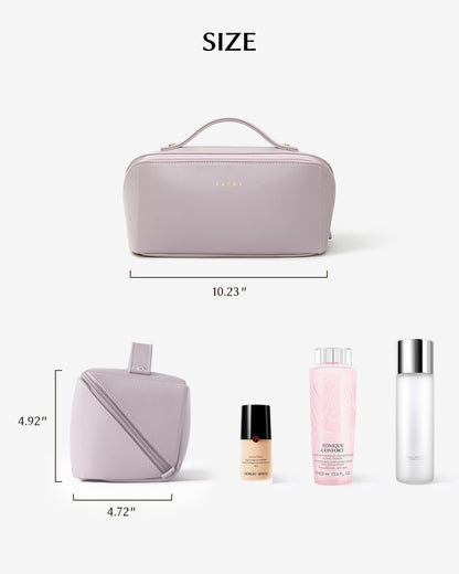 Travel Makeup Bag, Large Capacity Cosmetic Bag for Women, Waterproof PU Leather, Flat Open Portable Toiletry Bag for Skincare, Brushes & Travel Essentials - Colors A