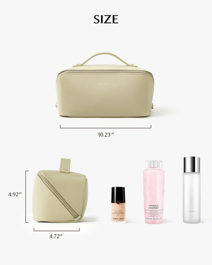 Travel Makeup Bag, Large Capacity Cosmetic Bag for Women, Waterproof PU Leather, Flat Open Portable Toiletry Bag for Skincare, Brushes & Travel Essentials - Colors A