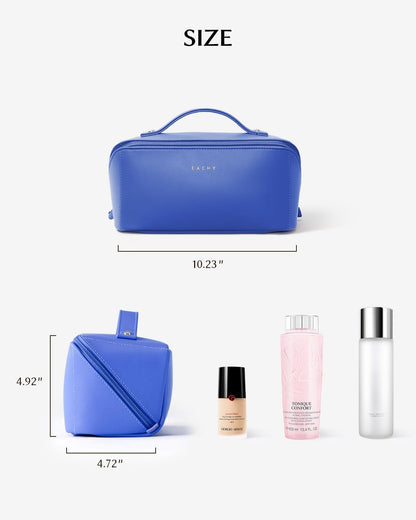 Travel Makeup Bag, Large Capacity Cosmetic Bag for Women, Waterproof PU Leather, Flat Open Portable Toiletry Bag for Skincare, Brushes & Travel Essentials - Colors A
