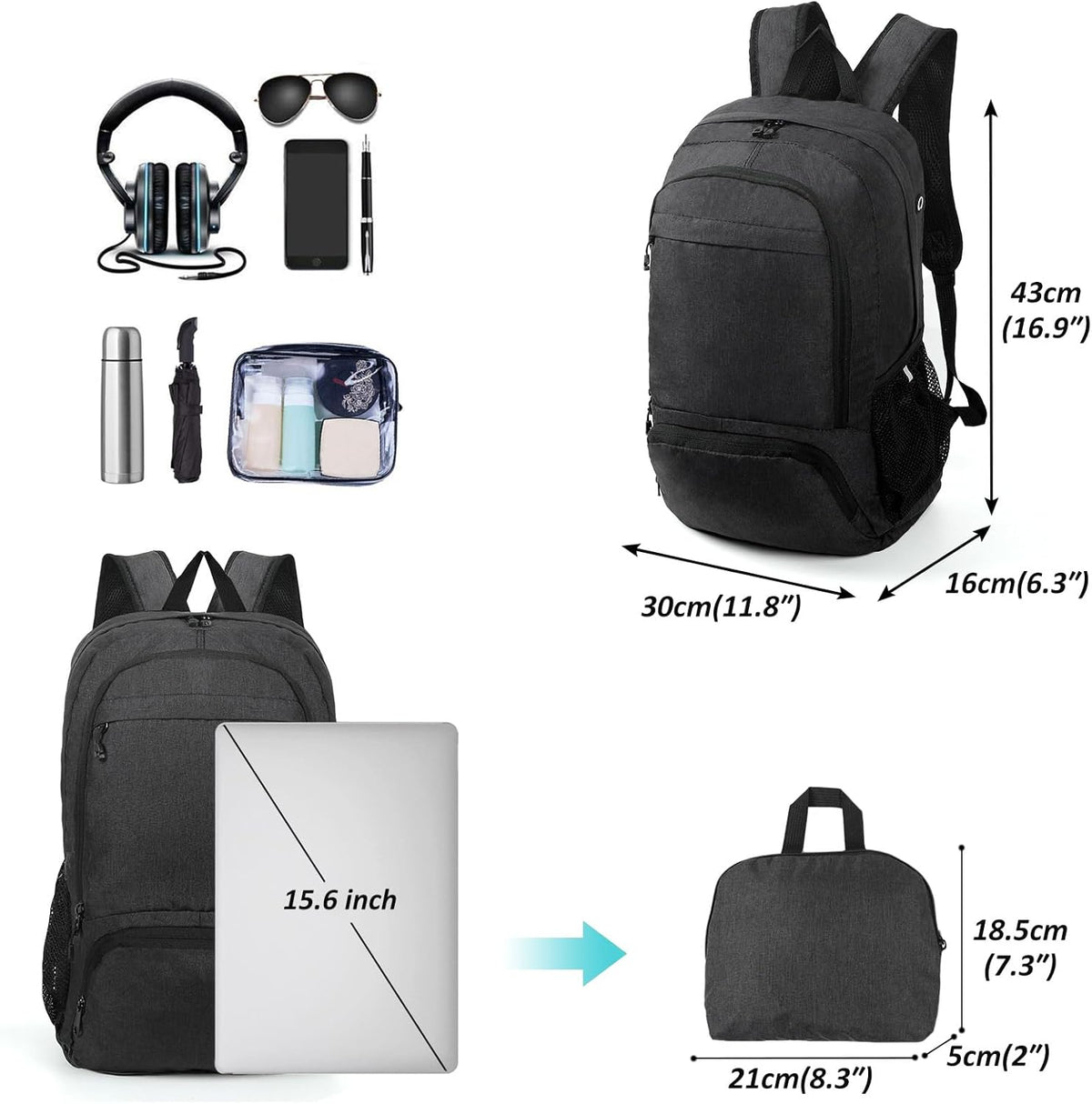 TANTOMI Ultra Lightweight Packable Backpack 25L - Foldable Hiking Daypack for Travel, Durable Camping Sports Bag & Carry On Essentials - Teal Blue