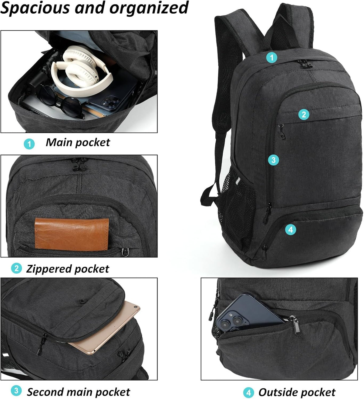 TANTOMI Ultra Lightweight Packable Backpack 25L - Foldable Hiking Daypack for Travel, Durable Camping Sports Bag & Carry On Essentials - Teal Blue