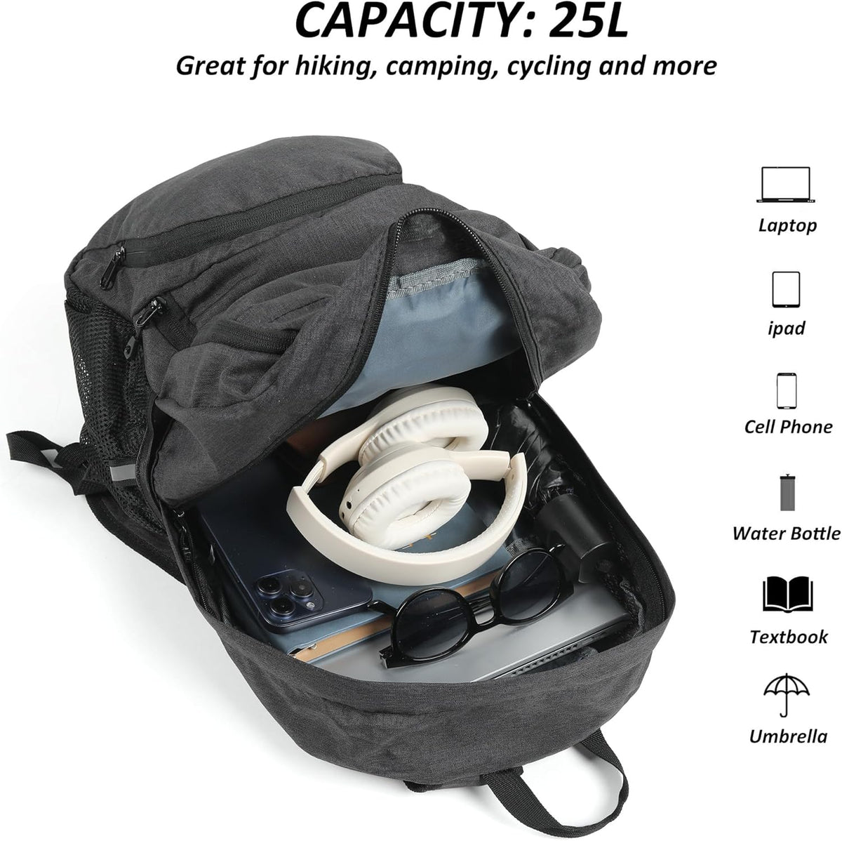 TANTOMI Ultra Lightweight Packable Backpack 25L - Foldable Hiking Daypack for Travel, Durable Camping Sports Bag & Carry On Essentials - Teal Blue