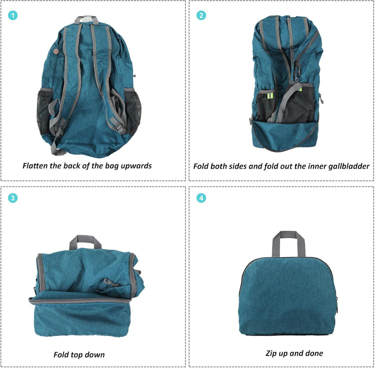 TANTOMI Ultra Lightweight Packable Backpack 25L - Foldable Hiking Daypack for Travel, Durable Camping Sports Bag & Carry On Essentials - Teal Blue