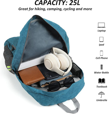 TANTOMI Ultra Lightweight Packable Backpack 25L - Foldable Hiking Daypack for Travel, Durable Camping Sports Bag & Carry On Essentials - Teal Blue