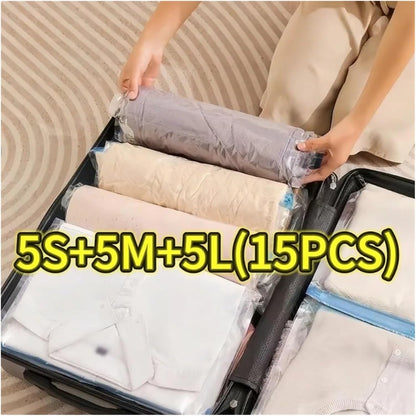 Travel Compression Bags, Roll Up Travel Space Saver Bags for Luggage, Cruise Ship Essentials Cothes, Folding Compressed Bag