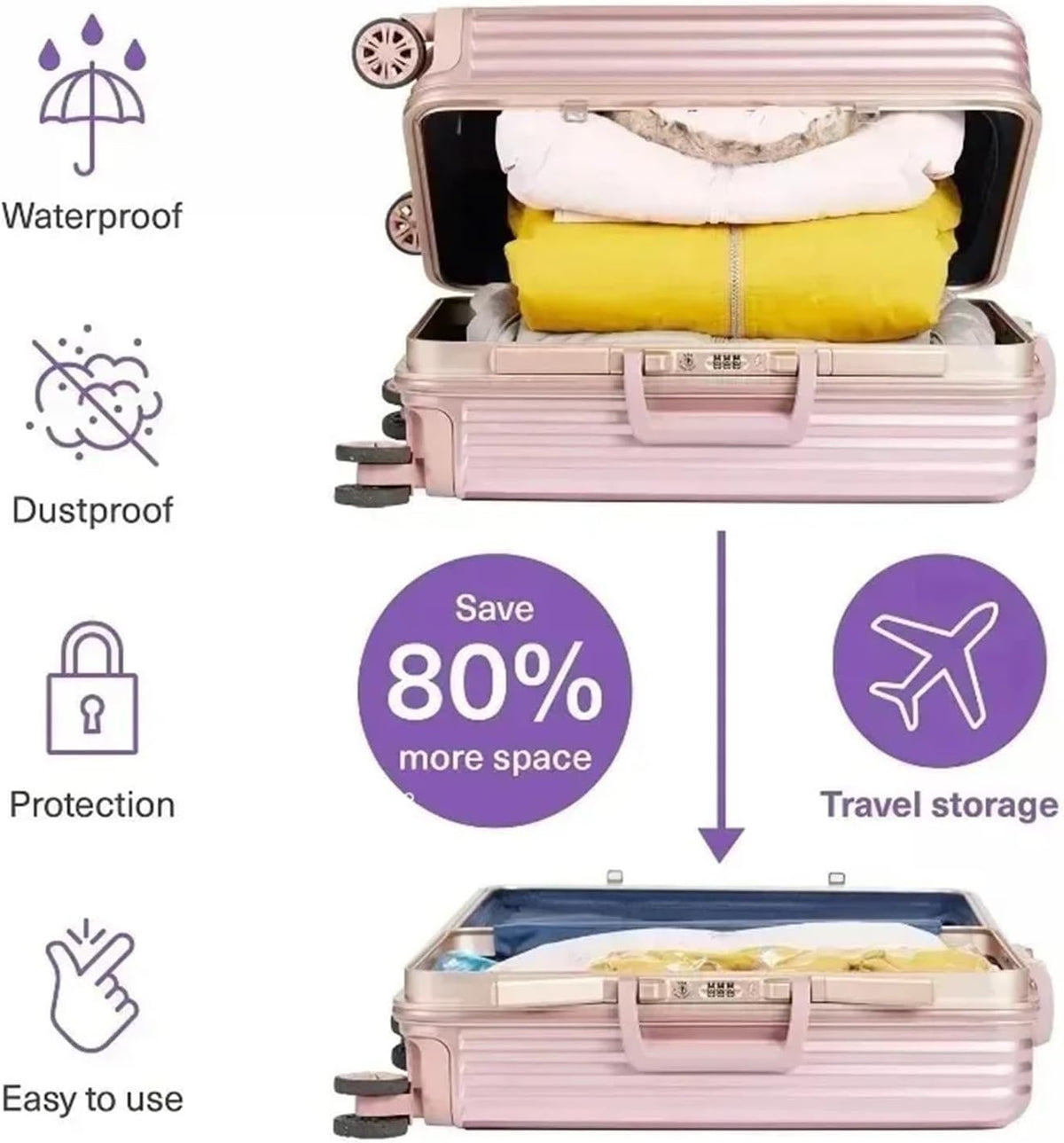 Travel Compression Bags, Roll Up Travel Space Saver Bags for Luggage, Cruise Ship Essentials Cothes, Folding Compressed Bag