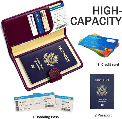 Passport Holder RFID Blocking Travel Wallet, Grape Purple | Passport Cover with Multiple Card Slots, Water-Resistant & Easy-Carry, Must-Have Travel Accessory for Men & Women.