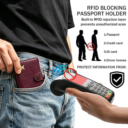Passport Holder RFID Blocking Travel Wallet, Grape Purple | Passport Cover with Multiple Card Slots, Water-Resistant & Easy-Carry, Must-Have Travel Accessory for Men & Women.