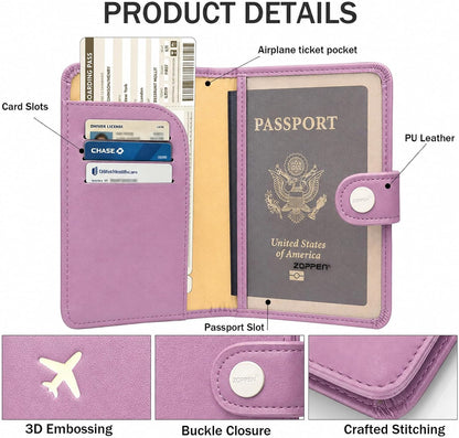 Passport Holder RFID Blocking Travel Wallet, Grape Purple | Passport Cover with Multiple Card Slots, Water-Resistant & Easy-Carry, Must-Have Travel Accessory for Men & Women.