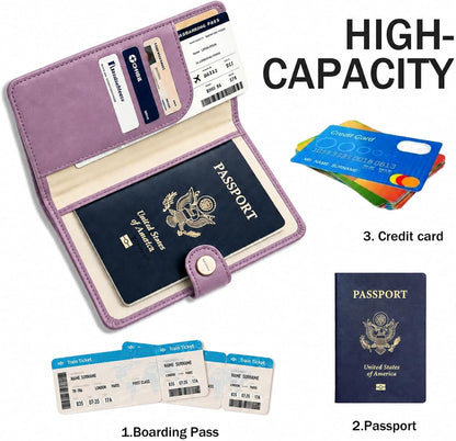 Passport Holder RFID Blocking Travel Wallet, Grape Purple | Passport Cover with Multiple Card Slots, Water-Resistant & Easy-Carry, Must-Have Travel Accessory for Men & Women.