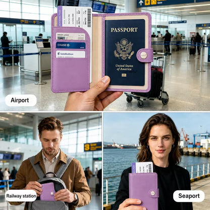 Passport Holder RFID Blocking Travel Wallet, Grape Purple | Passport Cover with Multiple Card Slots, Water-Resistant & Easy-Carry, Must-Have Travel Accessory for Men & Women.