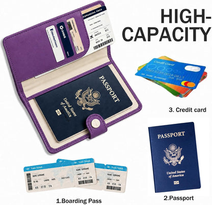 Passport Holder RFID Blocking Travel Wallet, Grape Purple | Passport Cover with Multiple Card Slots, Water-Resistant & Easy-Carry, Must-Have Travel Accessory for Men & Women.
