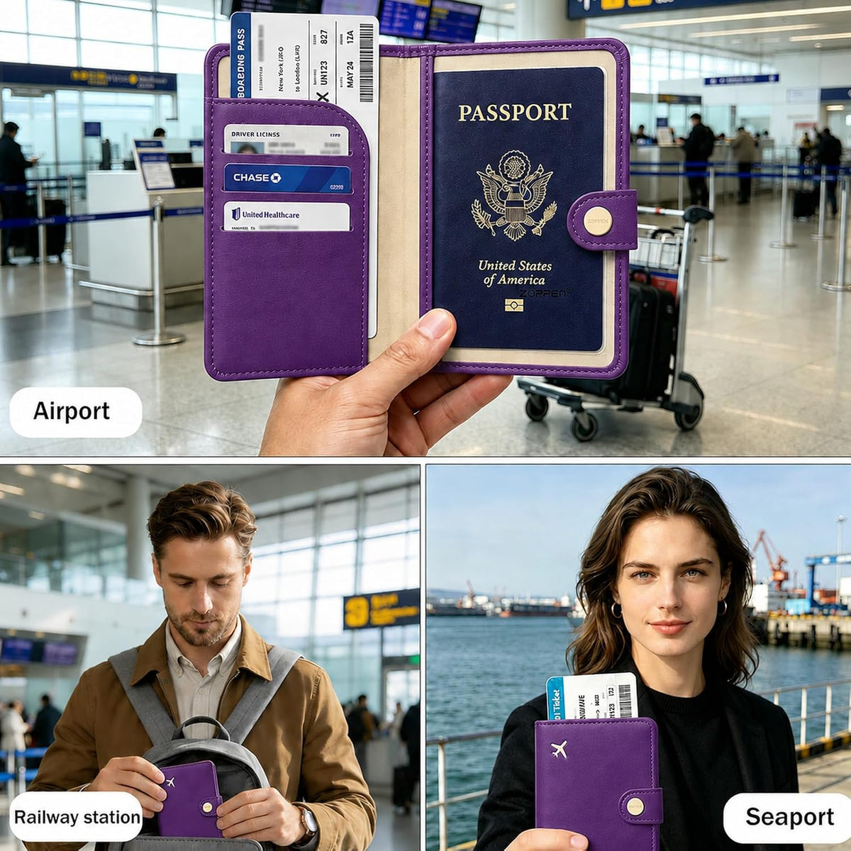 Passport Holder RFID Blocking Travel Wallet, Grape Purple | Passport Cover with Multiple Card Slots, Water-Resistant & Easy-Carry, Must-Have Travel Accessory for Men & Women.