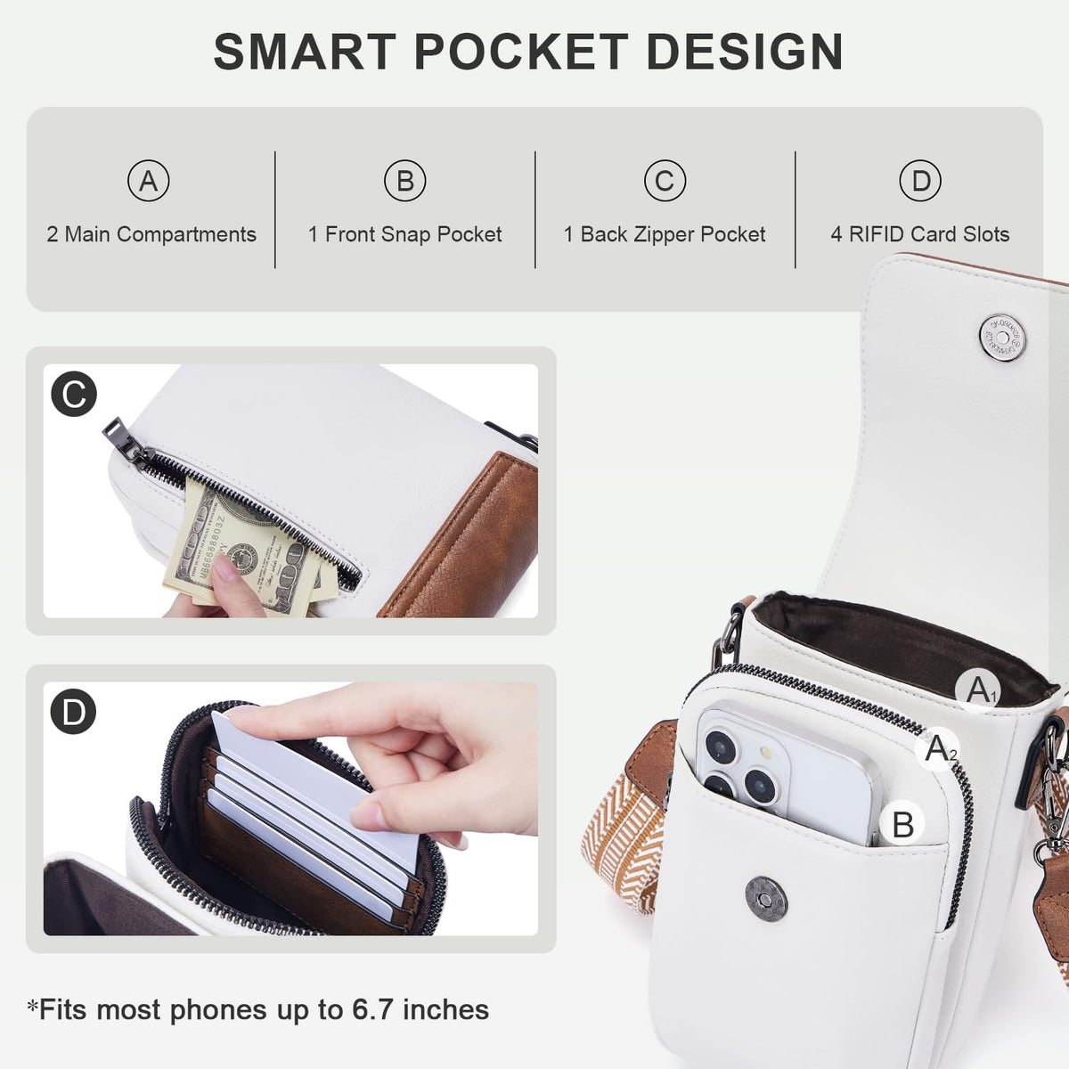 POIUGOYA Crossbody Bags for Women,Small Crossbody Purse with Triple Compartments,Cell Phone Wallet with Card Slots for Travel | Small