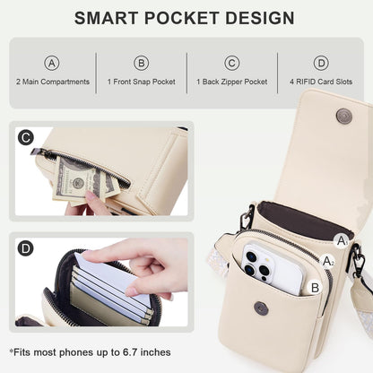 POIUGOYA Crossbody Bags for Women,Small Crossbody Purse with Triple Compartments,Cell Phone Wallet with Card Slots for Travel | Small