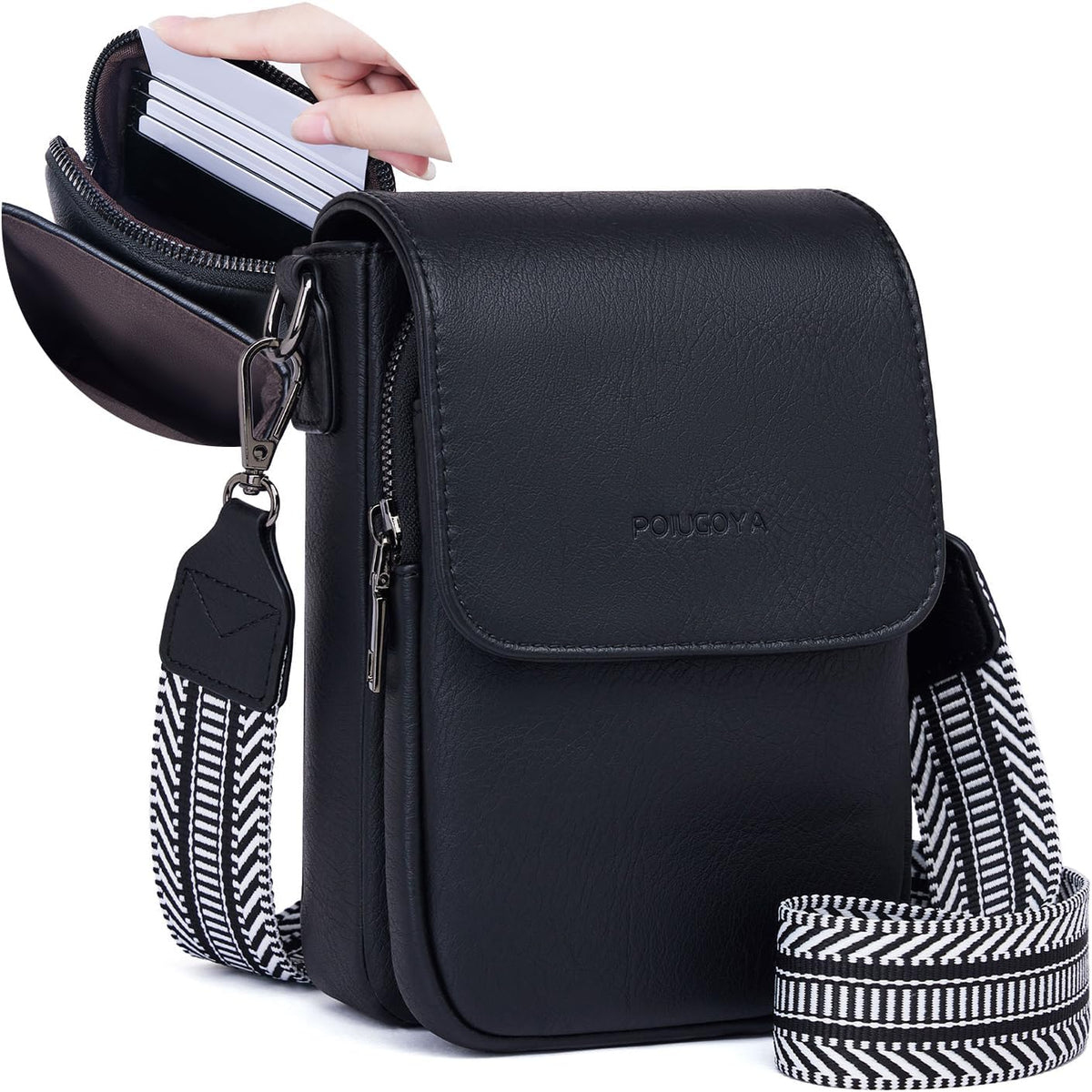 POIUGOYA Crossbody Bags for Women,Small Crossbody Purse with Triple Compartments,Cell Phone Wallet with Card Slots for Travel | Small