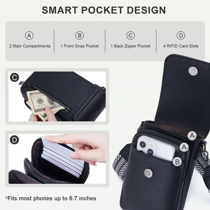 POIUGOYA Crossbody Bags for Women,Small Crossbody Purse with Triple Compartments,Cell Phone Wallet with Card Slots for Travel | Small