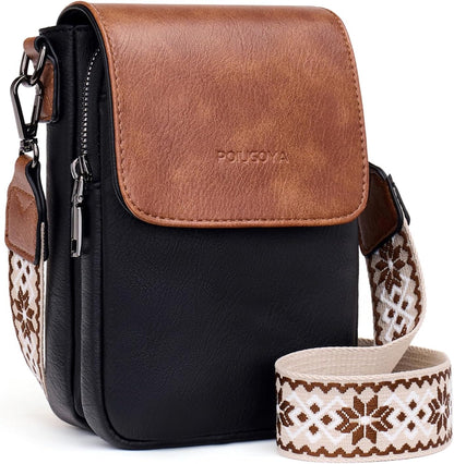 POIUGOYA Crossbody Bags for Women,Small Crossbody Purse with Triple Compartments,Cell Phone Wallet with Card Slots for Travel | Small