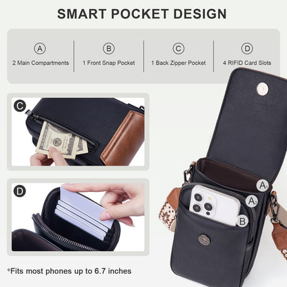 POIUGOYA Crossbody Bags for Women,Small Crossbody Purse with Triple Compartments,Cell Phone Wallet with Card Slots for Travel | Small
