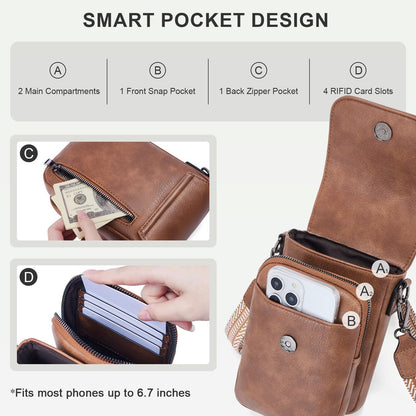 POIUGOYA Crossbody Bags for Women,Small Crossbody Purse with Triple Compartments,Cell Phone Wallet with Card Slots for Travel | Small