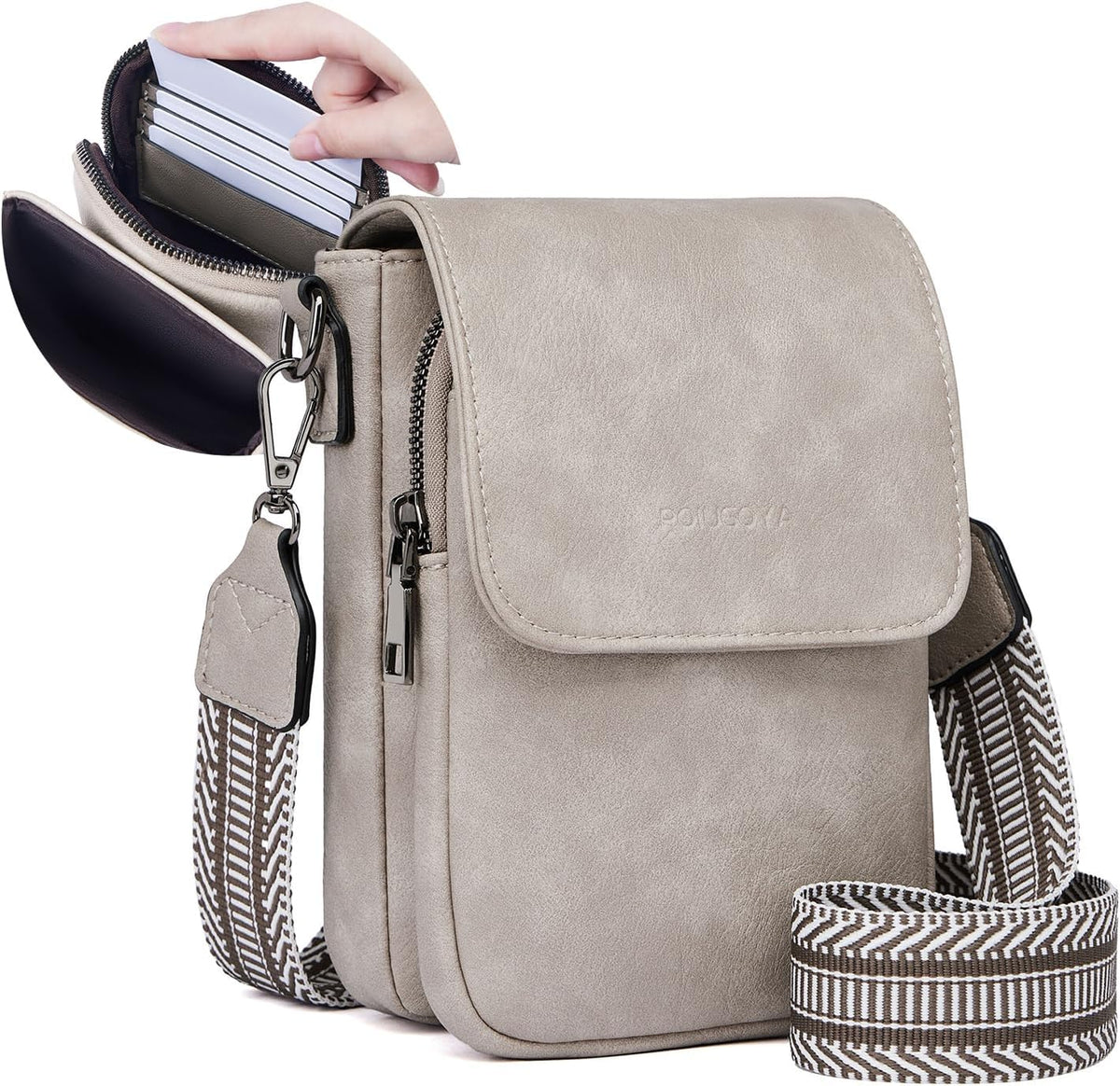 POIUGOYA Crossbody Bags for Women,Small Crossbody Purse with Triple Compartments,Cell Phone Wallet with Card Slots for Travel | Small