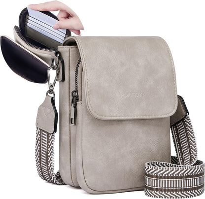 POIUGOYA Crossbody Bags for Women,Small Crossbody Purse with Triple Compartments,Cell Phone Wallet with Card Slots for Travel | Small