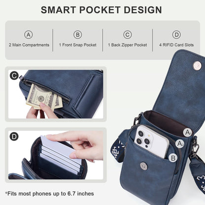 POIUGOYA Crossbody Bags for Women,Small Crossbody Purse with Triple Compartments,Cell Phone Wallet with Card Slots for Travel | Small