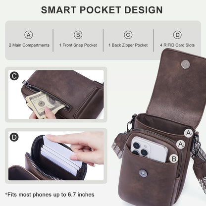 POIUGOYA Crossbody Bags for Women,Small Crossbody Purse with Triple Compartments,Cell Phone Wallet with Card Slots for Travel | Small
