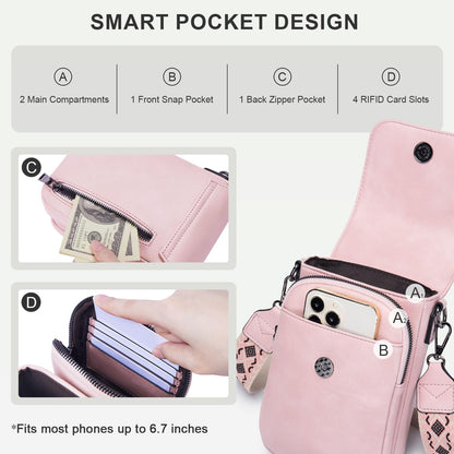 POIUGOYA Crossbody Bags for Women,Small Crossbody Purse with Triple Compartments,Cell Phone Wallet with Card Slots for Travel | Small